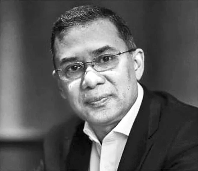 Black and white portrait of Tarique Rahman