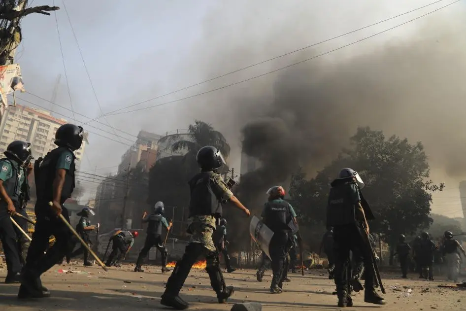 Police clash with BNP protesters demanding a fair election in Dhaka